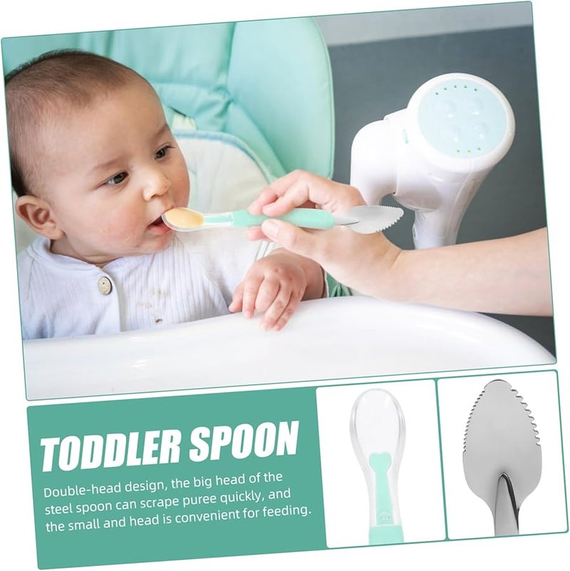 Yardwe Double Head Stainless Steel Fruit Puree Scoop Spoon with Silicone Scraper for Newborns - Image 4